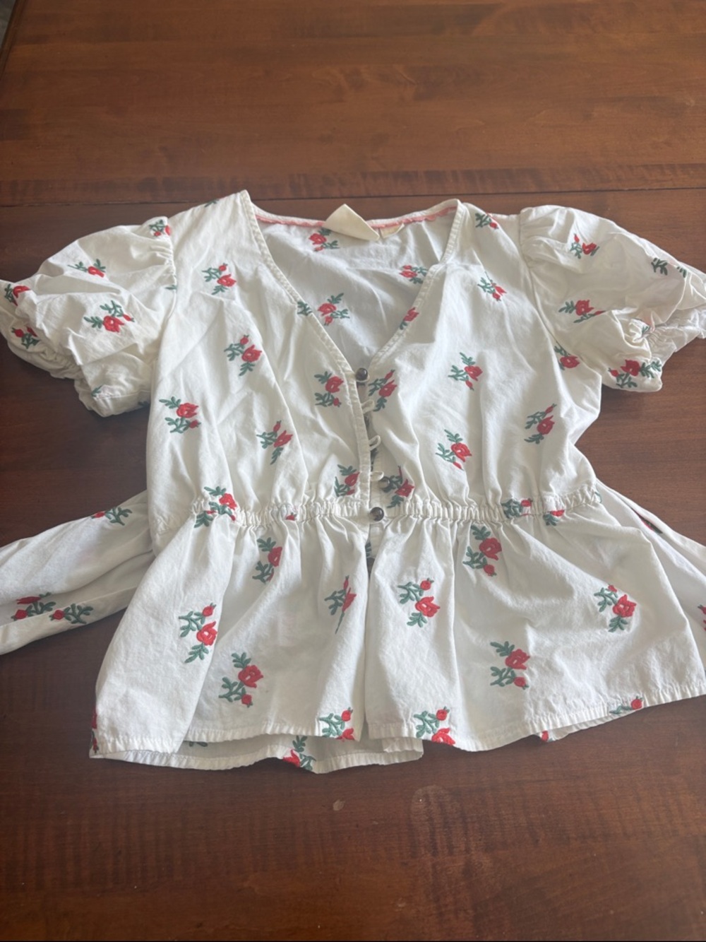 Maeve White Peplum Blouse with Red Floral Print